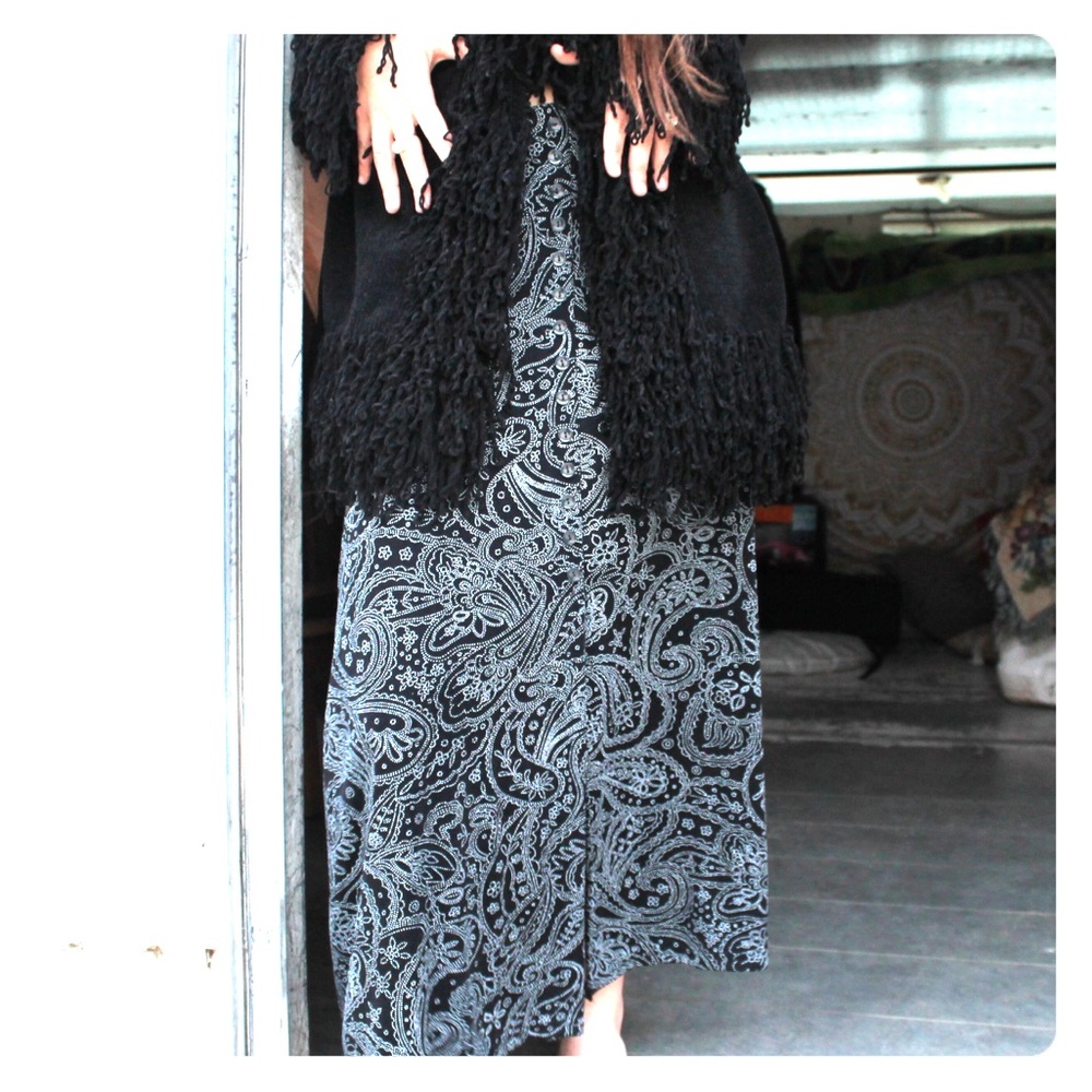 Long paisley b&w button Up skirt